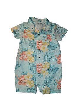 Janie & Jack Boy 12/18 Monthd Hibiscus Poplin Tropical Romper 4349